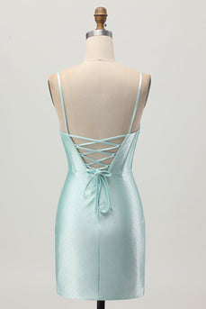 Sparkly Light Green Corset Satin Short Prom Dress with Beading