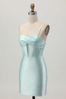 Load image into Gallery viewer, Sparkly Light Green Corset Satin Short Prom Dress with Beading