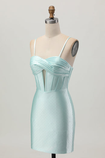 Sparkly Light Green Corset Satin Short Prom Dress with Beading