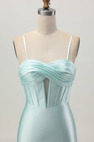 Load image into Gallery viewer, Sparkly Light Green Corset Satin Short Prom Dress with Beading