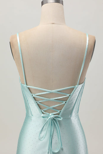 Sparkly Light Green Corset Satin Short Prom Dress with Beading