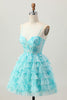 Load image into Gallery viewer, Blue Green Ruffled A Line Tiered Short Corset Prom Dress with Appliques