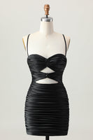 Load image into Gallery viewer, Sparkly Black Tight Cut Out Short Prom Dress with Rhinestone