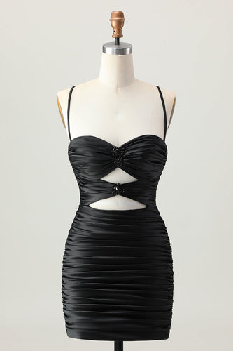 Sparkly Black Tight Cut Out Short Prom Dress with Rhinestone