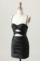 Load image into Gallery viewer, Sparkly Black Tight Cut Out Short Prom Dress with Rhinestone
