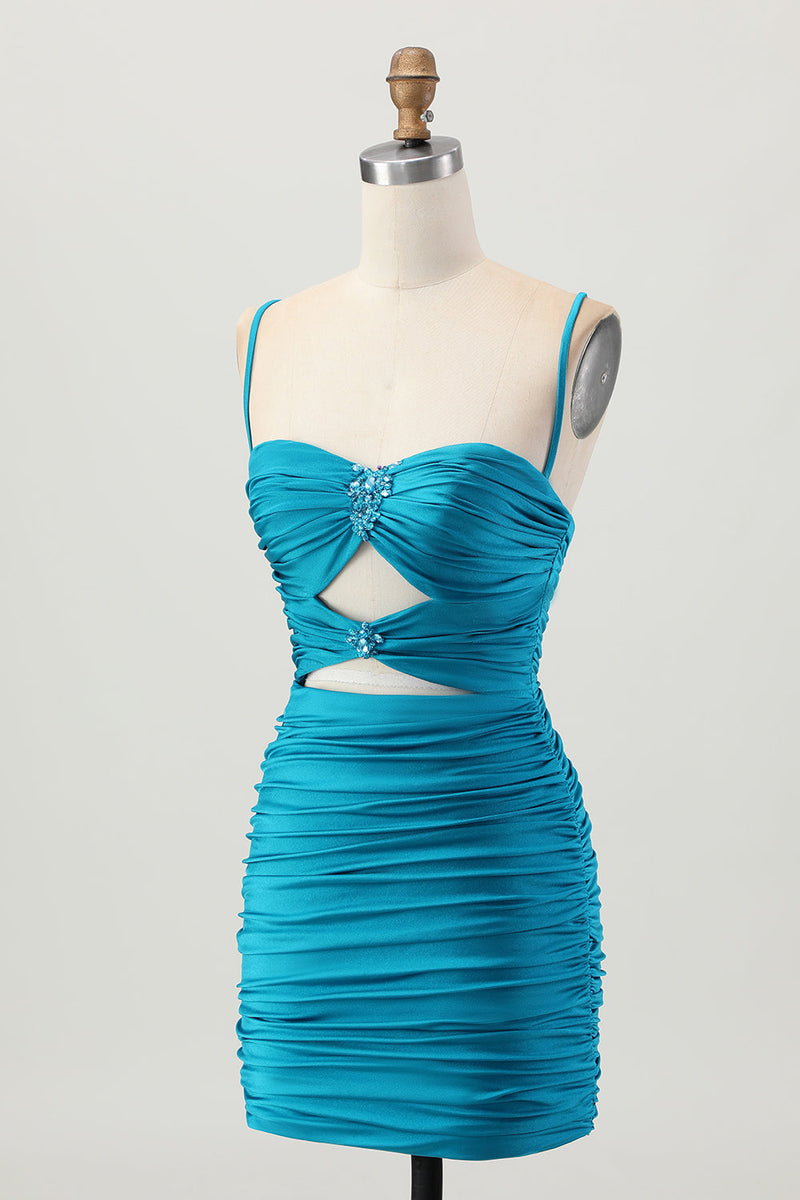 Load image into Gallery viewer, Sparkly Red Cut Out Tight Short Prom Dress with Rhinestone
