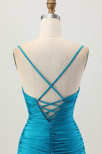 Sparkly Blue Tight Cut Out Short Prom Dress with Rhinestone