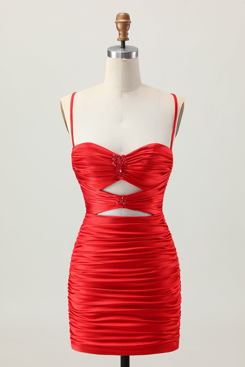 Sparkly Red Cut Out Tight Short Prom Dress with Rhinestone