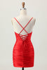 Load image into Gallery viewer, Sparkly Red Cut Out Tight Short Prom Dress with Rhinestone