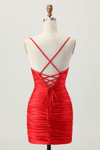 Sparkly Red Cut Out Tight Short Prom Dress with Rhinestone