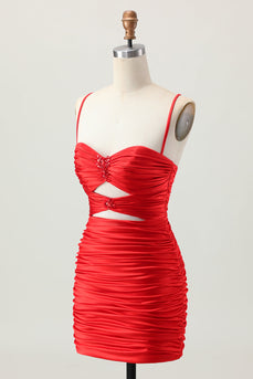 Sparkly Red Cut Out Tight Short Prom Dress with Rhinestone