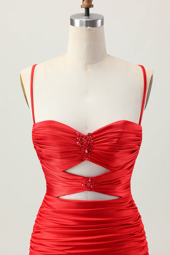 Sparkly Red Cut Out Tight Short Prom Dress with Rhinestone