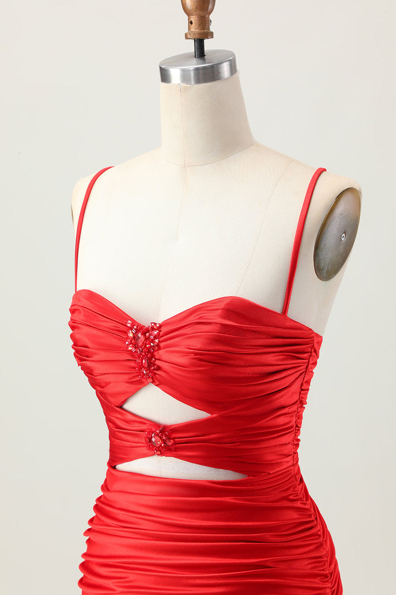 Load image into Gallery viewer, Sparkly Red Cut Out Tight Short Prom Dress with Rhinestone