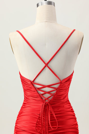 Sparkly Red Cut Out Tight Short Prom Dress with Rhinestone