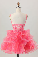 Load image into Gallery viewer, Red Oranga A Line Corset Short Prom Dress with Appliques