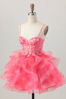 Load image into Gallery viewer, Red Oranga A Line Corset Short Prom Dress with Appliques