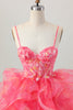 Load image into Gallery viewer, Red Oranga A Line Corset Short Prom Dress with Appliques