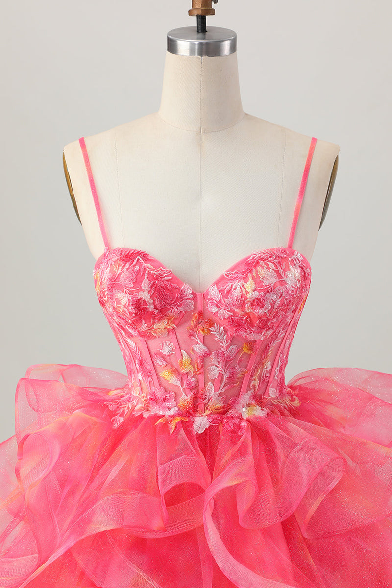 Load image into Gallery viewer, Red Oranga A Line Corset Short Prom Dress with Appliques
