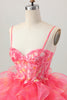 Load image into Gallery viewer, Red Oranga A Line Corset Short Prom Dress with Appliques