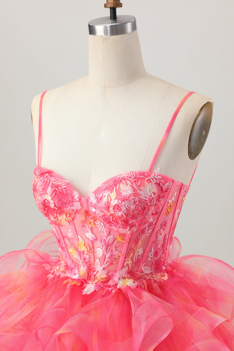 Load image into Gallery viewer, Red Oranga A Line Corset Short Prom Dress with Appliques