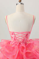 Load image into Gallery viewer, Red Oranga A Line Corset Short Prom Dress with Appliques