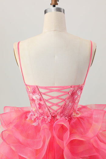 Red Oranga A Line Corset Short Prom Dress with Appliques
