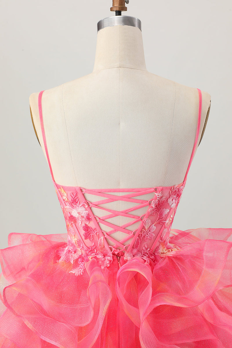 Load image into Gallery viewer, Red Oranga A Line Corset Short Prom Dress with Appliques