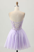 Load image into Gallery viewer, Sparkly Lilac Short Strapless Corset Homecoming Dress with Beading
