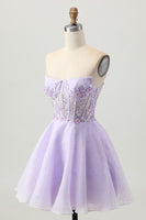 Load image into Gallery viewer, Sparkly Lilac Short Strapless Corset Homecoming Dress with Beading