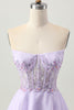 Load image into Gallery viewer, Sparkly Lilac Short Strapless Corset Homecoming Dress with Beading