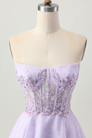 Load image into Gallery viewer, Sparkly Lilac Short Strapless Corset Homecoming Dress with Beading