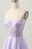 Load image into Gallery viewer, Sparkly Lilac Short Strapless Corset Homecoming Dress with Beading