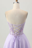 Load image into Gallery viewer, Sparkly Lilac Short Strapless Corset Homecoming Dress with Beading