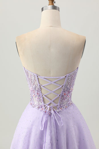 Sparkly Lilac Short Strapless Corset Homecoming Dress with Beading
