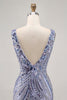 Load image into Gallery viewer, Sparkly Lilac Tight V-Neck Short Beaded Prom Dress