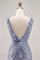 Load image into Gallery viewer, Sparkly Lilac Tight V-Neck Short Beaded Prom Dress