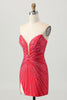 Load image into Gallery viewer, Sparkly Red Beaded Tight Short Prom Dress with Slit