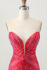 Load image into Gallery viewer, Sparkly Red Beaded Tight Short Prom Dress with Slit