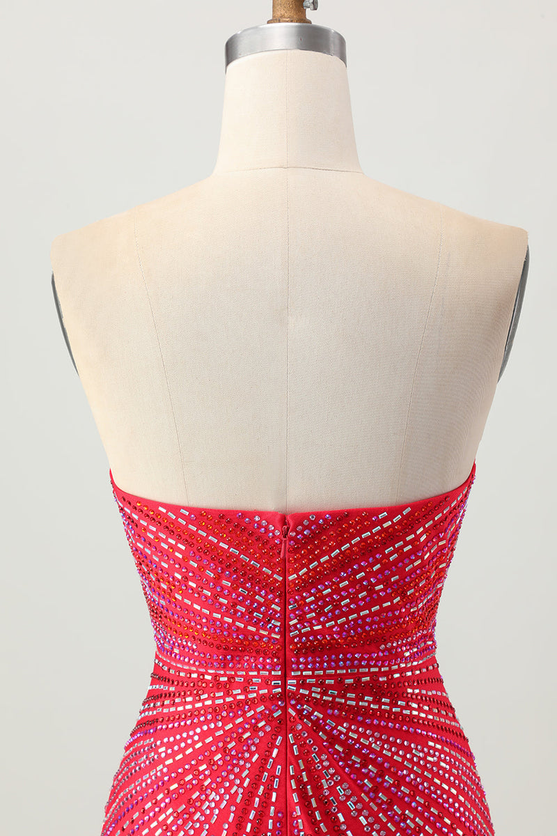Load image into Gallery viewer, Sparkly Red Beaded Tight Short Prom Dress with Slit
