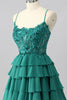 Load image into Gallery viewer, Sparkly Dark Green Tiered Short Corset Prom Dress with Beading