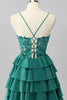 Load image into Gallery viewer, Sparkly Dark Green Tiered Short Corset Prom Dress with Beading