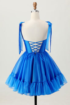 Simple Royal Blue A Line Short Prom Dress with Bow