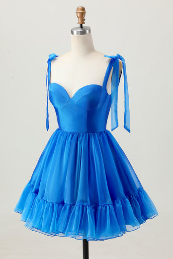 Simple Royal Blue A Line Short Prom Dress with Bow