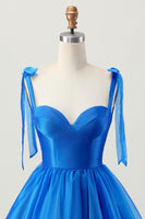Load image into Gallery viewer, Simple Royal Blue A Line Short Prom Dress with Bow