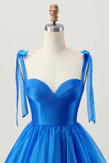 Simple Royal Blue A Line Short Prom Dress with Bow