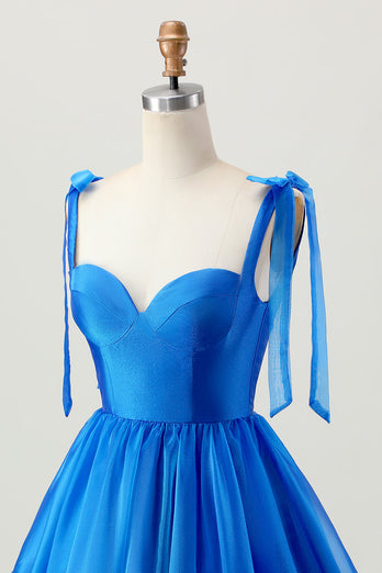 Simple Royal Blue A Line Short Prom Dress with Bow