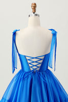 Load image into Gallery viewer, Simple Royal Blue A Line Short Prom Dress with Bow