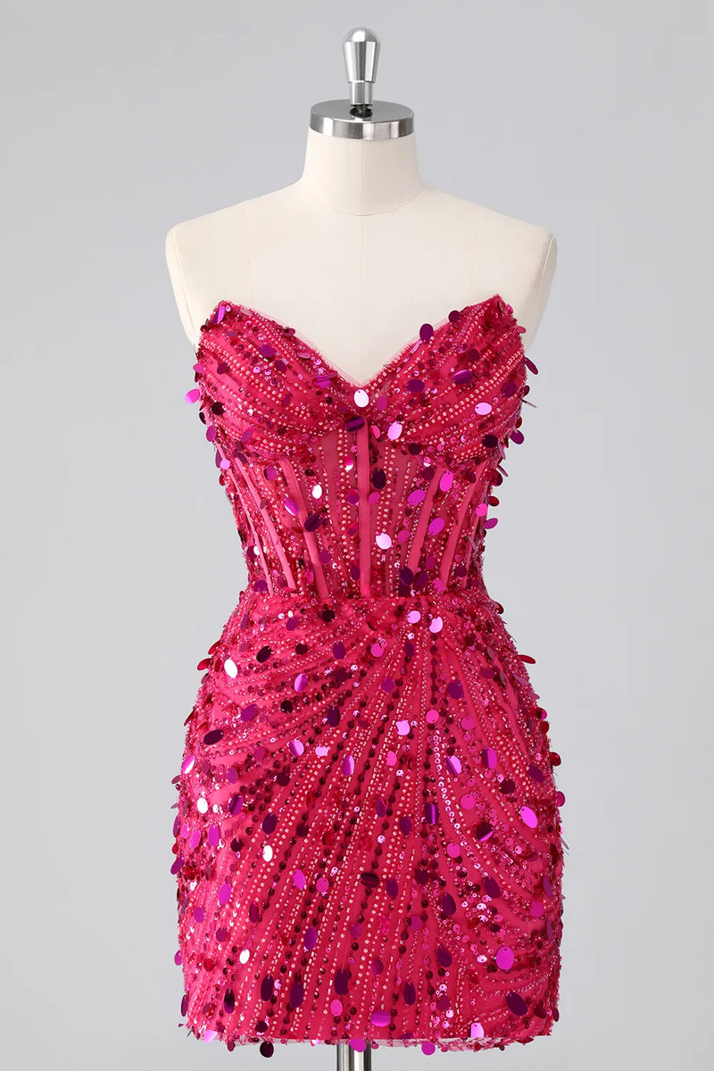 Load image into Gallery viewer, Sparkly Gold Sequin Sweetheart Tight Short Corset Prom Dress
