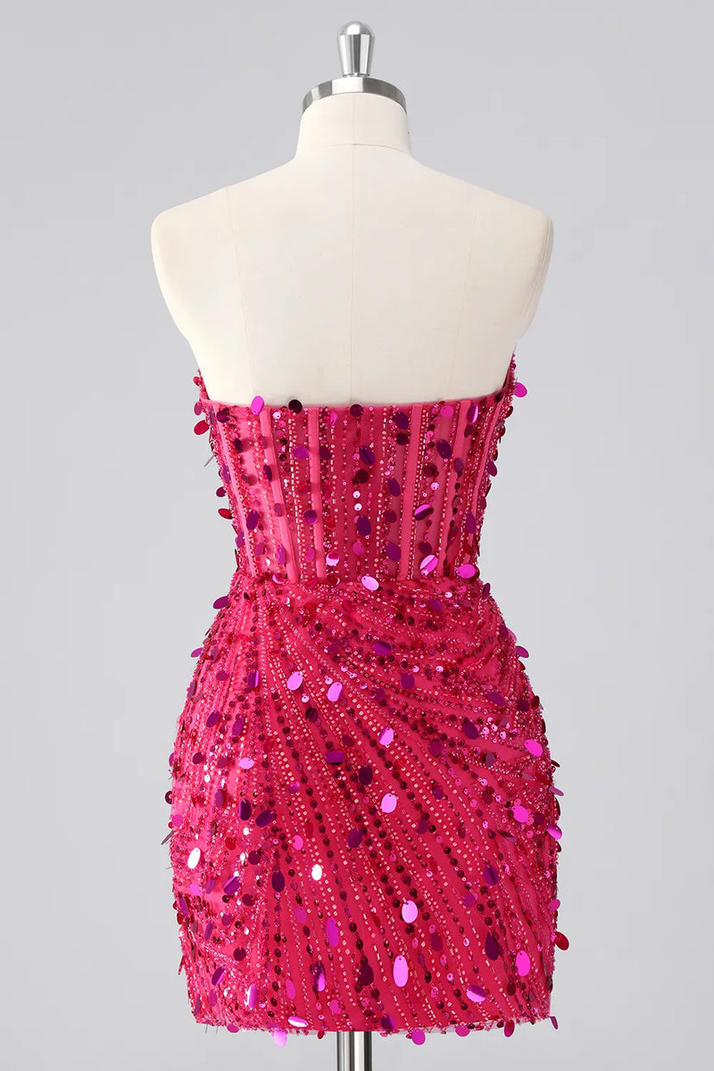 Load image into Gallery viewer, Sparkly Red Sweetheart Tight Short Corset Sequin Prom Dress