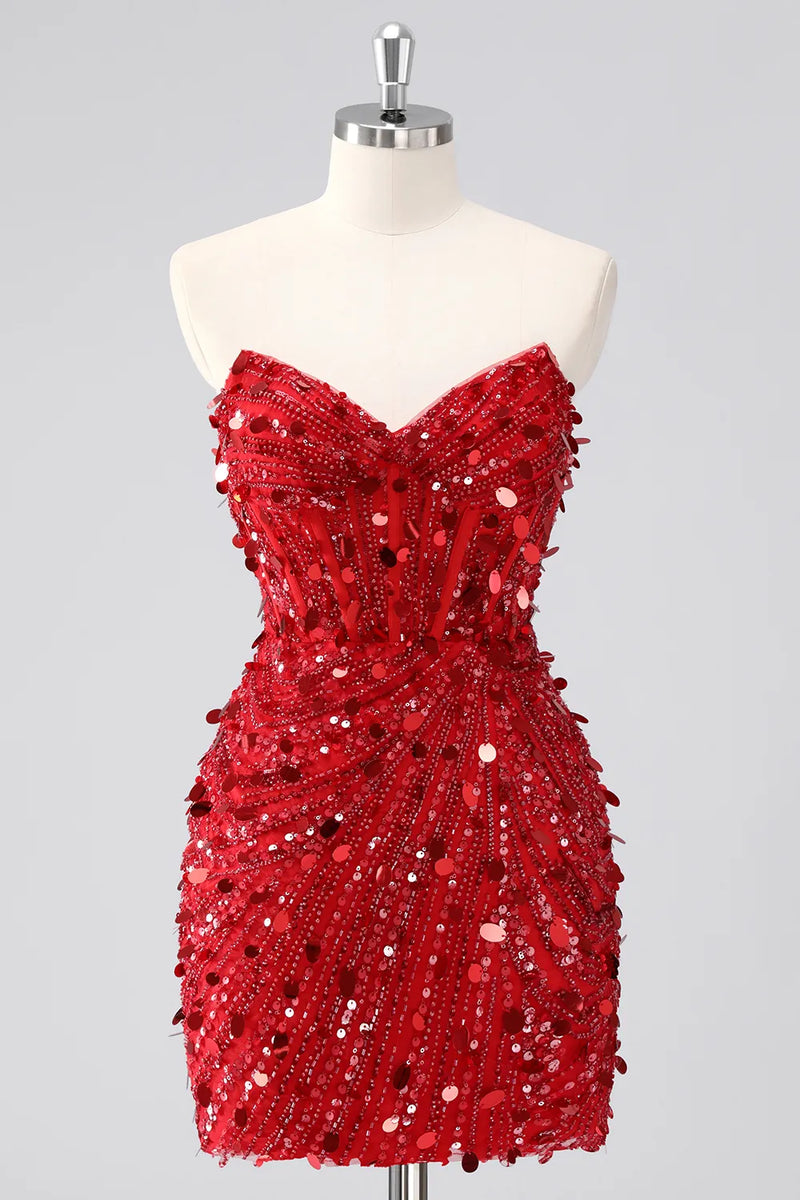 Load image into Gallery viewer, Sparkly Gold Sequin Sweetheart Tight Short Corset Prom Dress